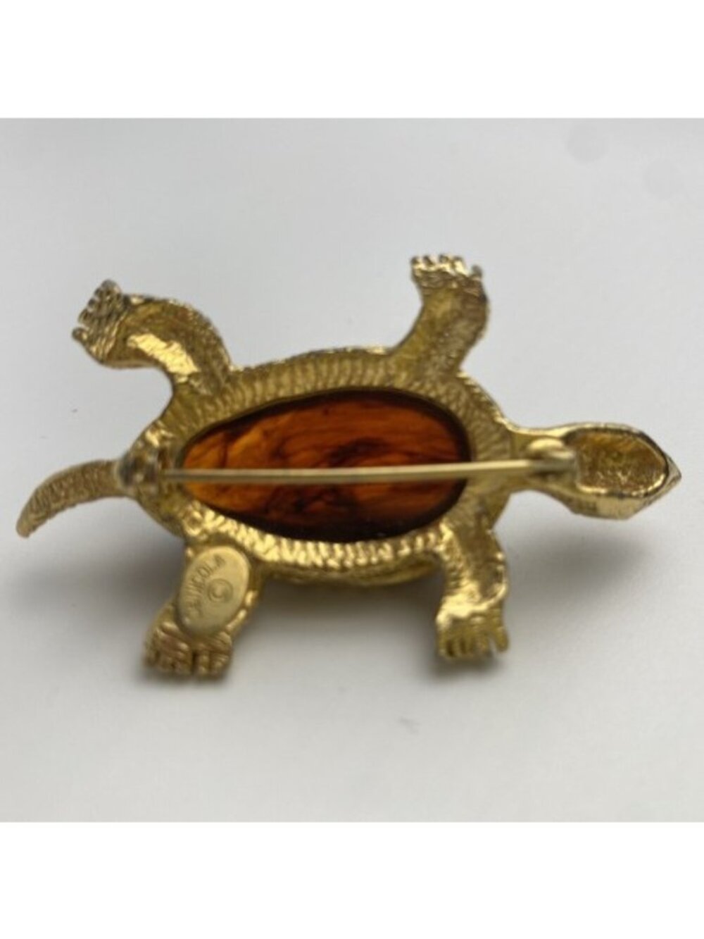 Vintage De Nicola Amber Brown Lucite Body Tortoise Color Turtle Pin Brooch - Picture 7 of 12